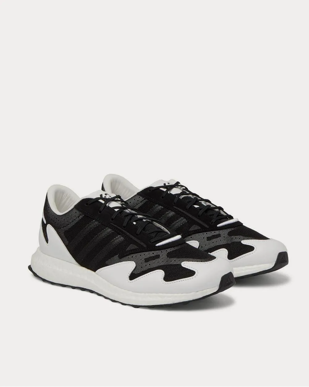 Rhisu Run Leather and Suede-Trimmed Mesh  Black low top sneakers