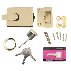 Roller Bolt Rim Nightlatch - 90mm Case 60mm Backset - Polished Brass