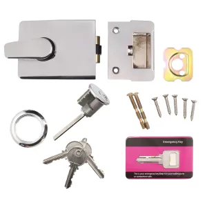 Roller Bolt Rim Nightlatch - 90mm Case 60mm Backset - Polished Chrome