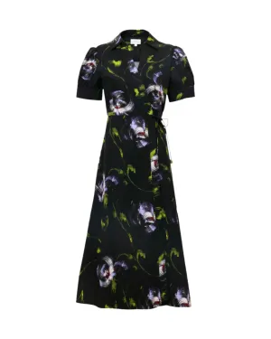 Short Sleeve Midi Shivon Dress (Black/Periwinkle Multi)