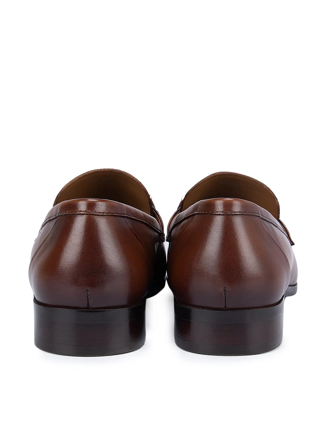 Tan Leather Loafers With Gold Buckle