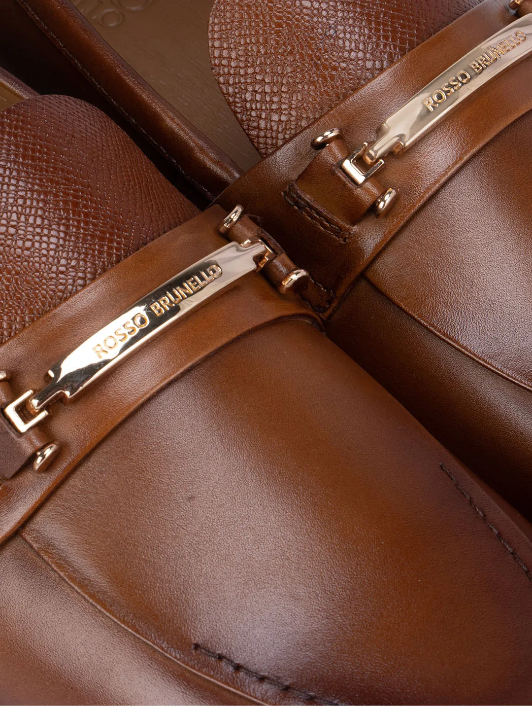 Tan Leather Loafers With Gold Buckle