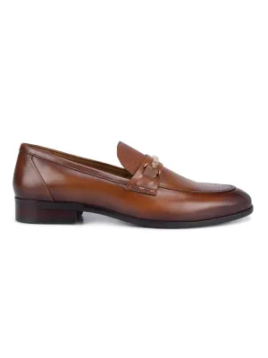 Tan Leather Loafers With Gold Buckle