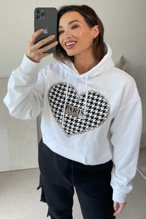 Tasima White Paris Printed Heart Slogan Hoodie