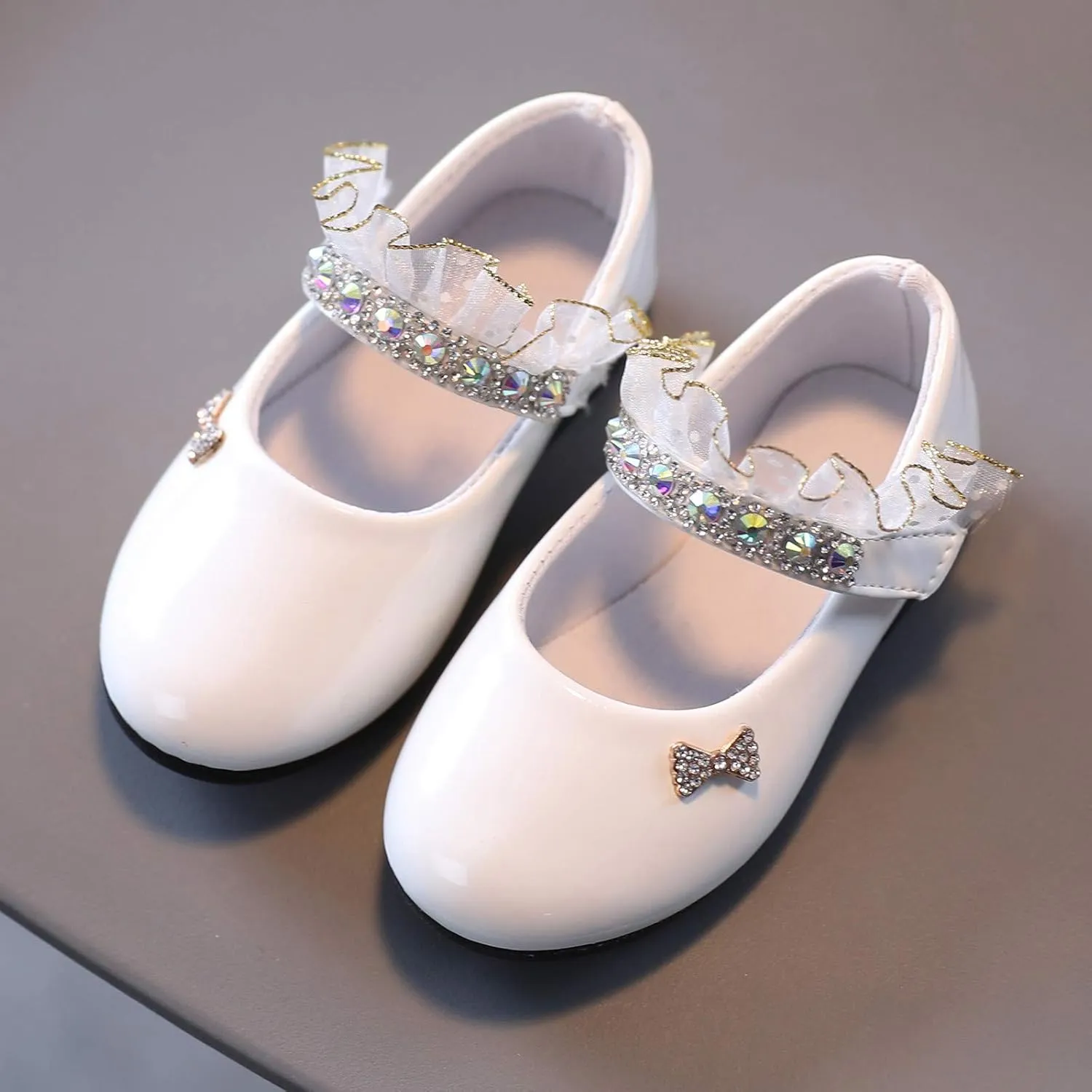 Toddler Baby Girls Dress Shoes Rhinstones Mary Jane Ballet Flats Flower Kids School Party Wedding Shoes