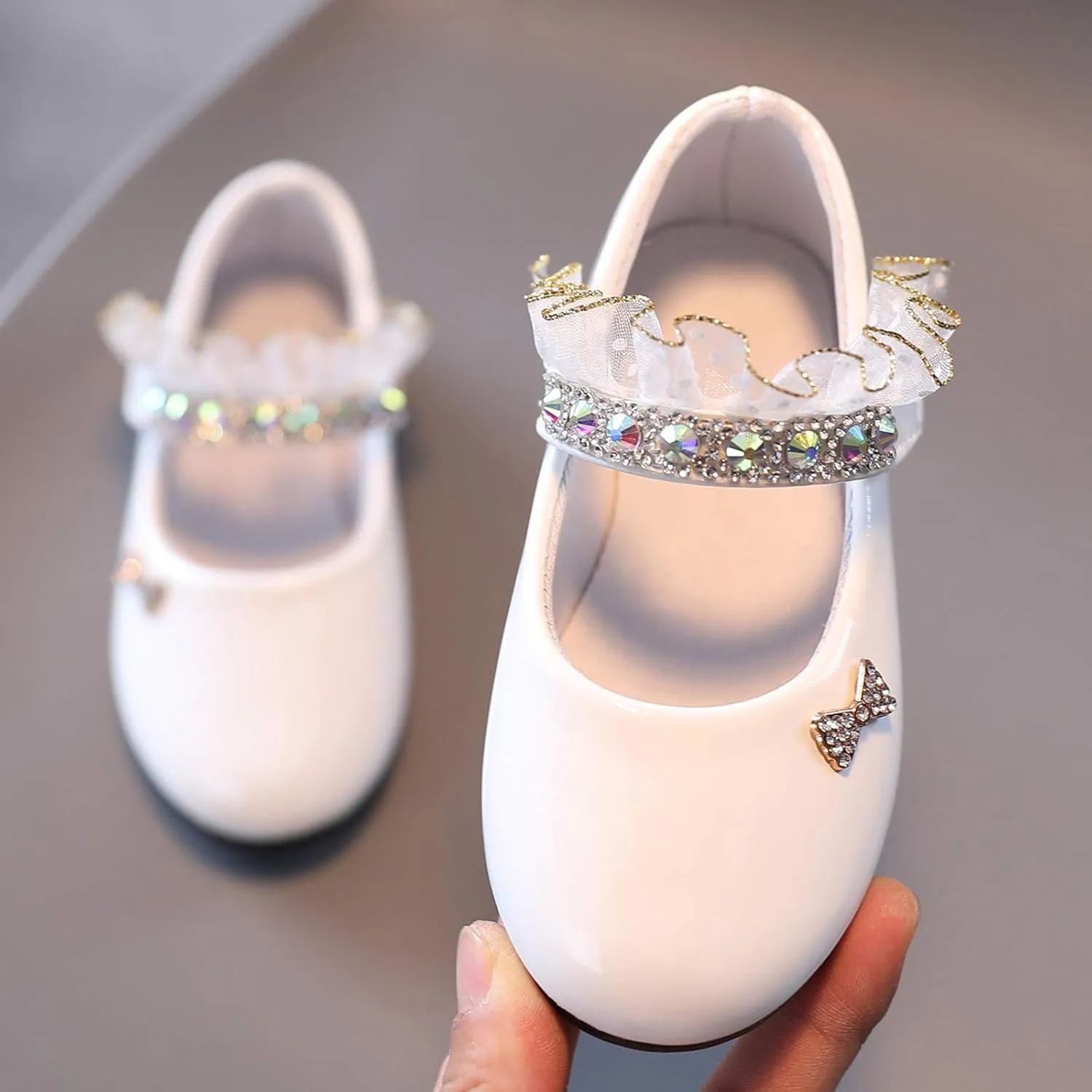 Toddler Baby Girls Dress Shoes Rhinstones Mary Jane Ballet Flats Flower Kids School Party Wedding Shoes