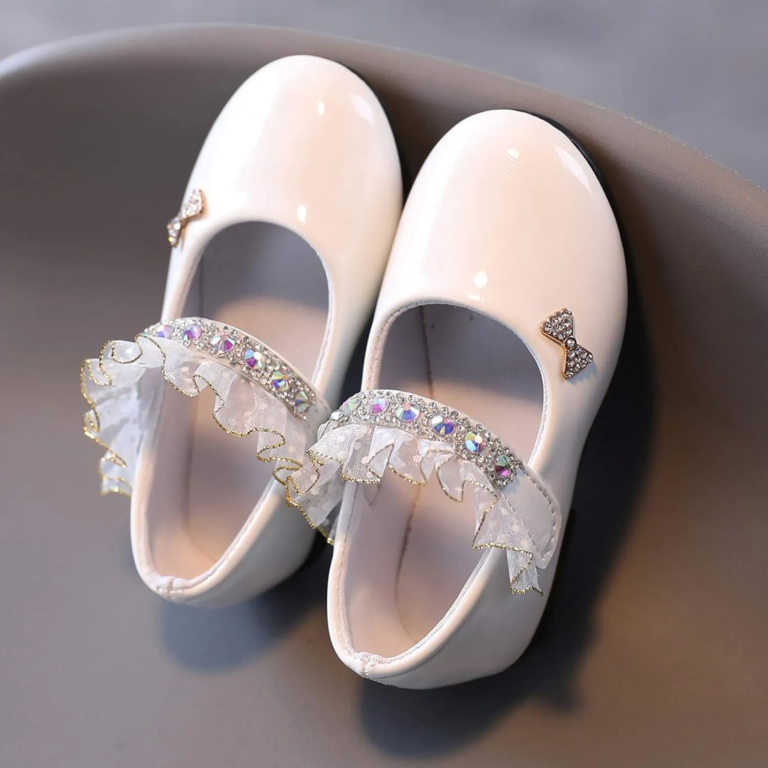 Toddler Baby Girls Dress Shoes Rhinstones Mary Jane Ballet Flats Flower Kids School Party Wedding Shoes