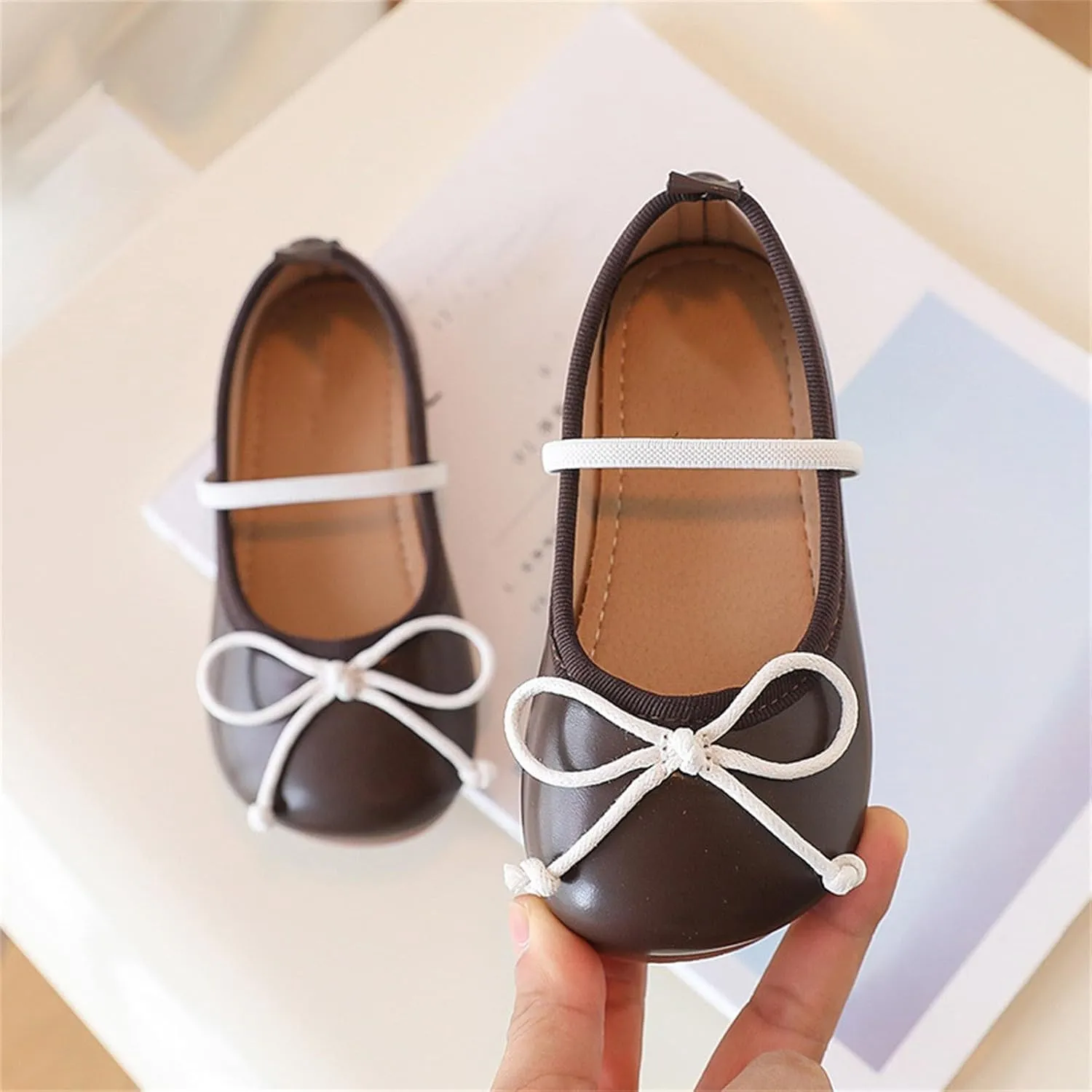 Toddler Girl Mary Jane Dress Shoes Little Girl School Non Slip Leather Bowknot Kids Swim Shoes