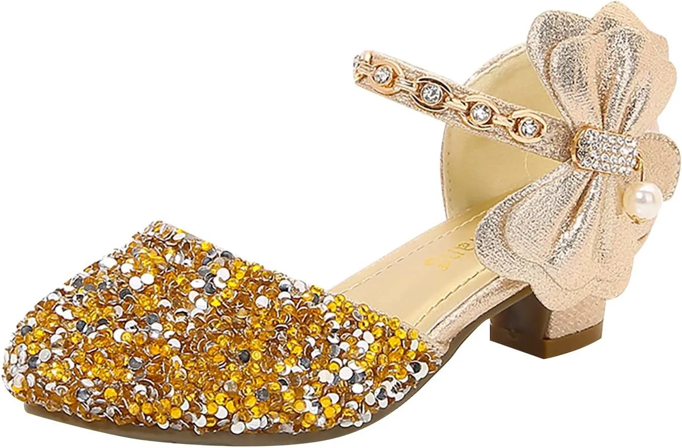 Toddler Girls Mary Jane Dress Shoes Rhinestones Bows Flower Girl Wedding Low Heels Pump Shoes Toddler Sandals Kids