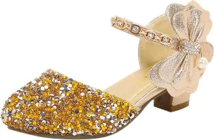 Toddler Girls Mary Jane Dress Shoes Rhinestones Bows Flower Girl Wedding Low Heels Pump Shoes Toddler Sandals Kids