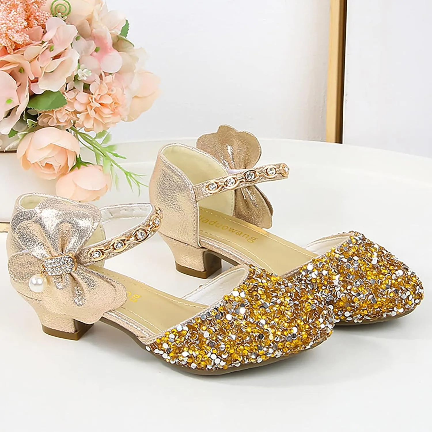 Toddler Girls Mary Jane Dress Shoes Rhinestones Bows Flower Girl Wedding Low Heels Pump Shoes Toddler Sandals Kids
