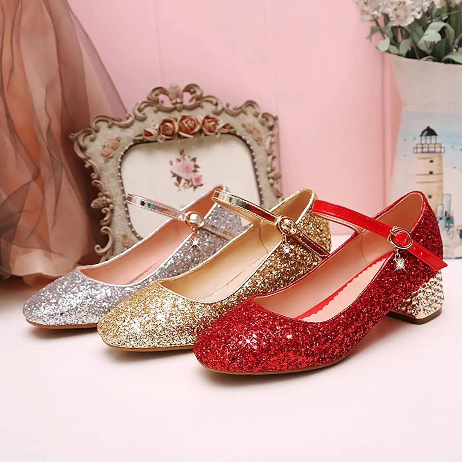 Toddler Girls Shoes High Heel Girls Dress Shoes Sparkle Mary Jane Flower Girls Wedding Birthday Party Prom