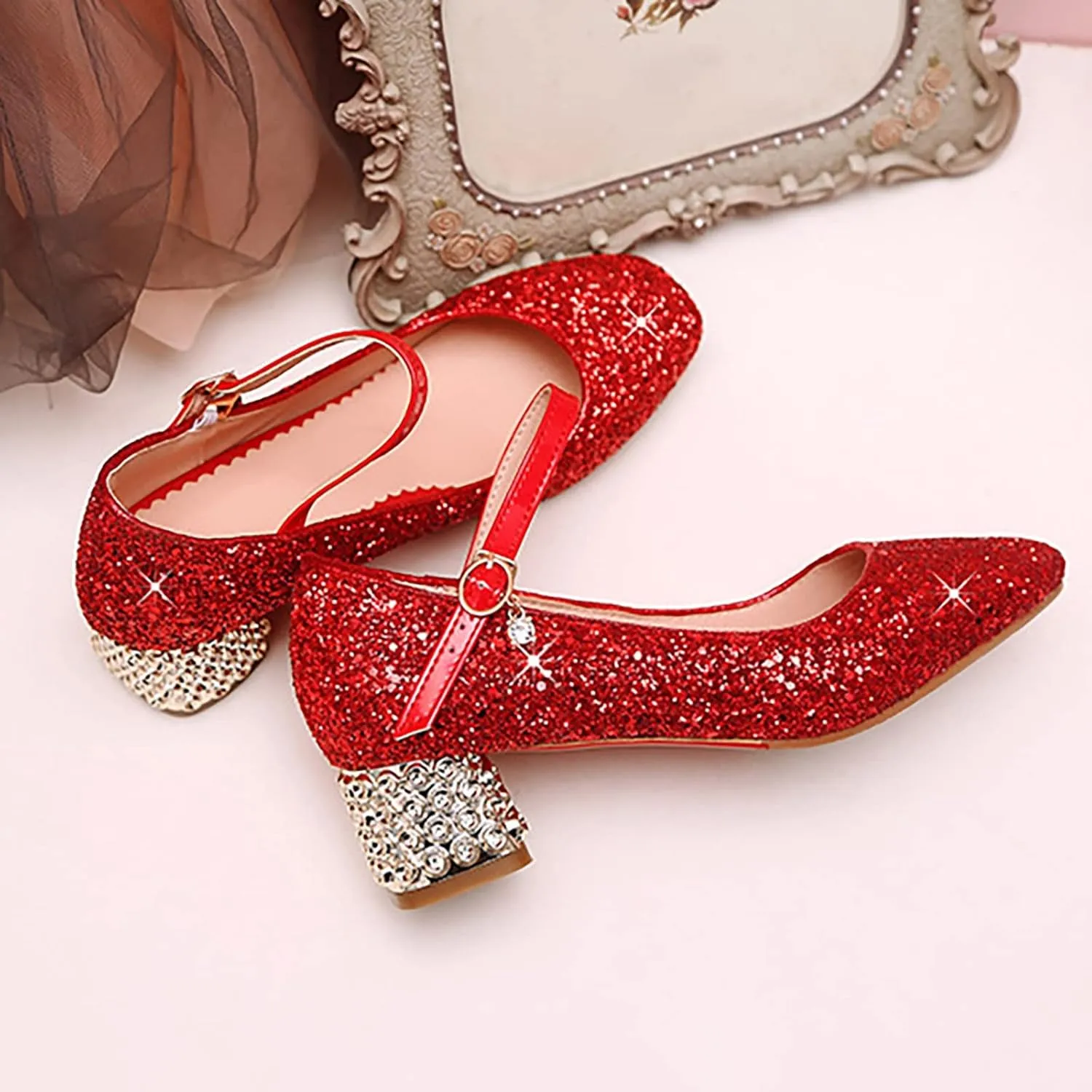 Toddler Girls Shoes High Heel Girls Dress Shoes Sparkle Mary Jane Flower Girls Wedding Birthday Party Prom