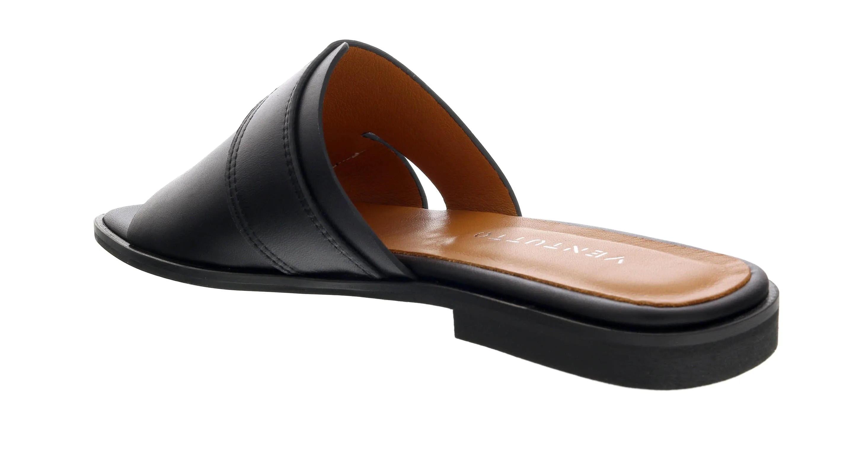 Ventutto Black Buckle Flat Leather Slide-