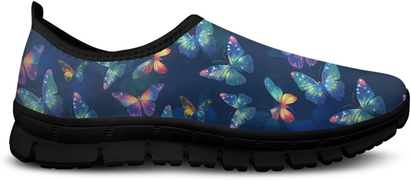 Walking Shoes for Women Casual Fashion Sneakers Women's Comfortable Lightweight Loafers Slip On Flat Shoes Black Sole