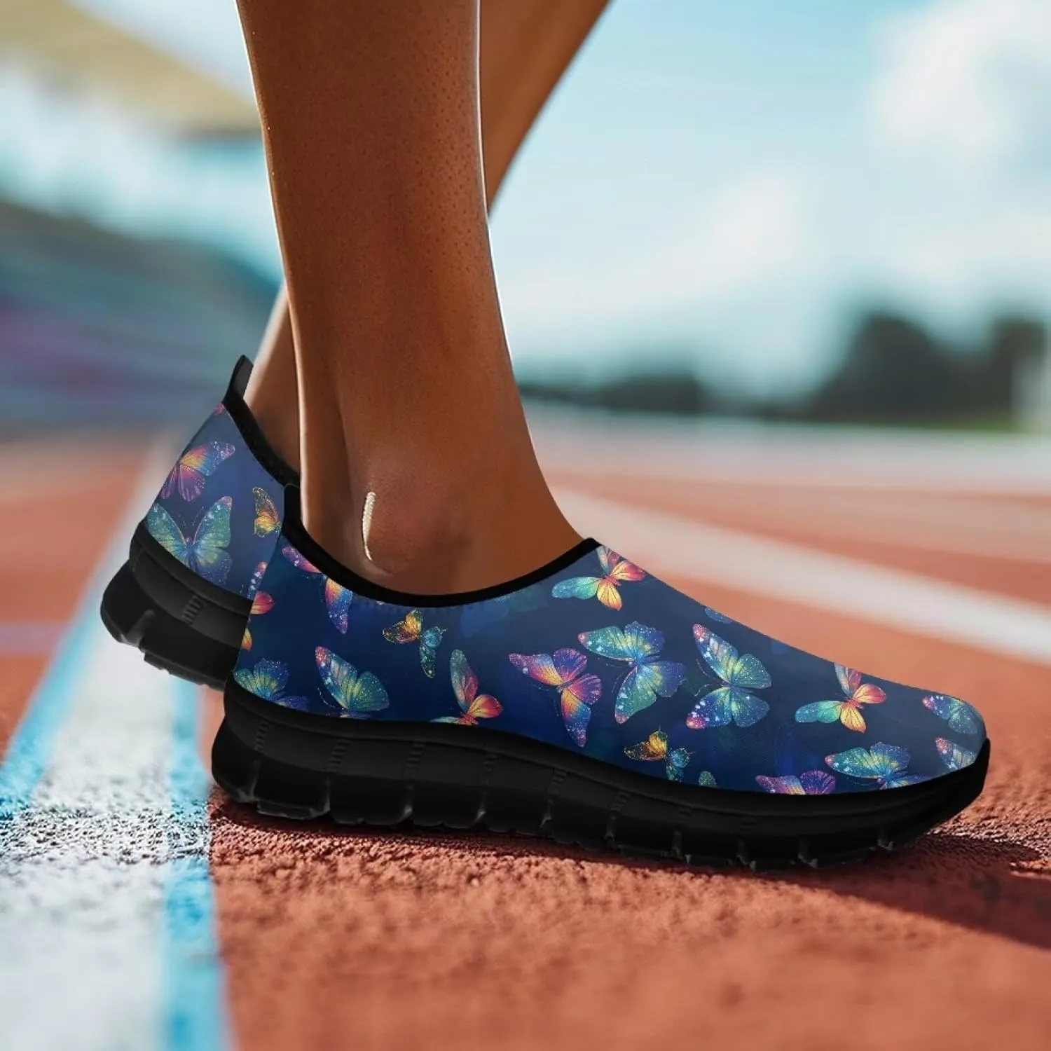 Walking Shoes for Women Casual Fashion Sneakers Women's Comfortable Lightweight Loafers Slip On Flat Shoes Black Sole