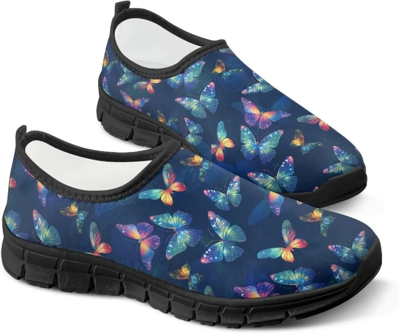 Walking Shoes for Women Casual Fashion Sneakers Women's Comfortable Lightweight Loafers Slip On Flat Shoes Black Sole