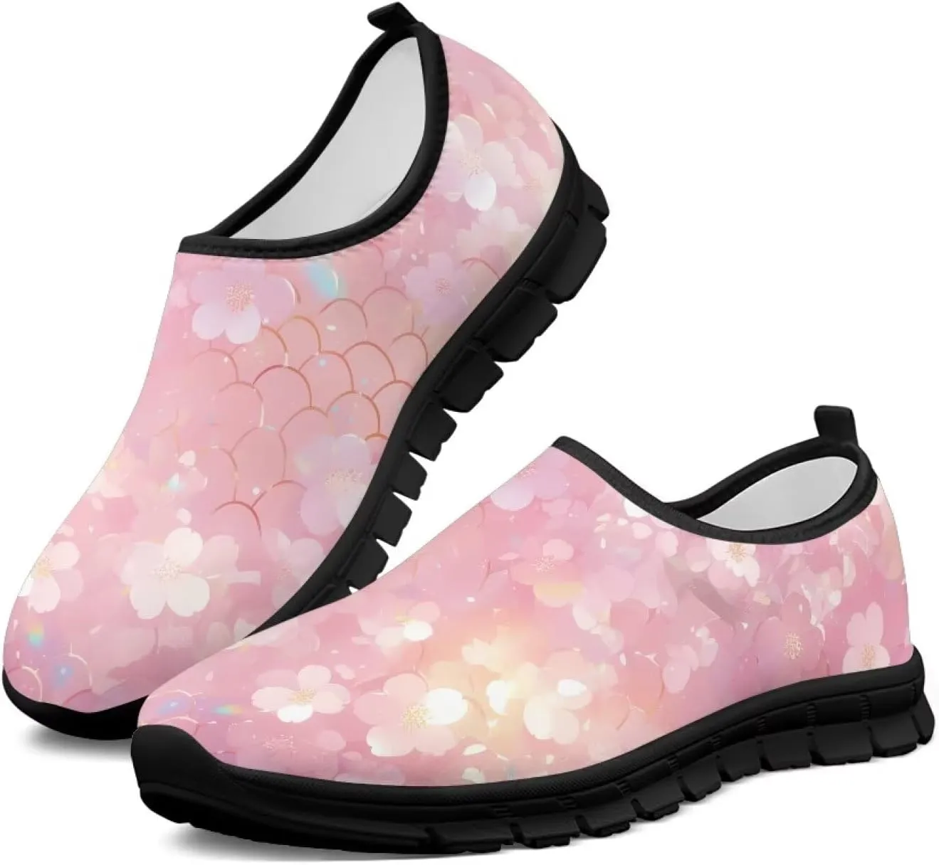 Walking Shoes for Women Casual Fashion Sneakers Women's Comfortable Lightweight Loafers Slip On Flat Shoes Black Sole
