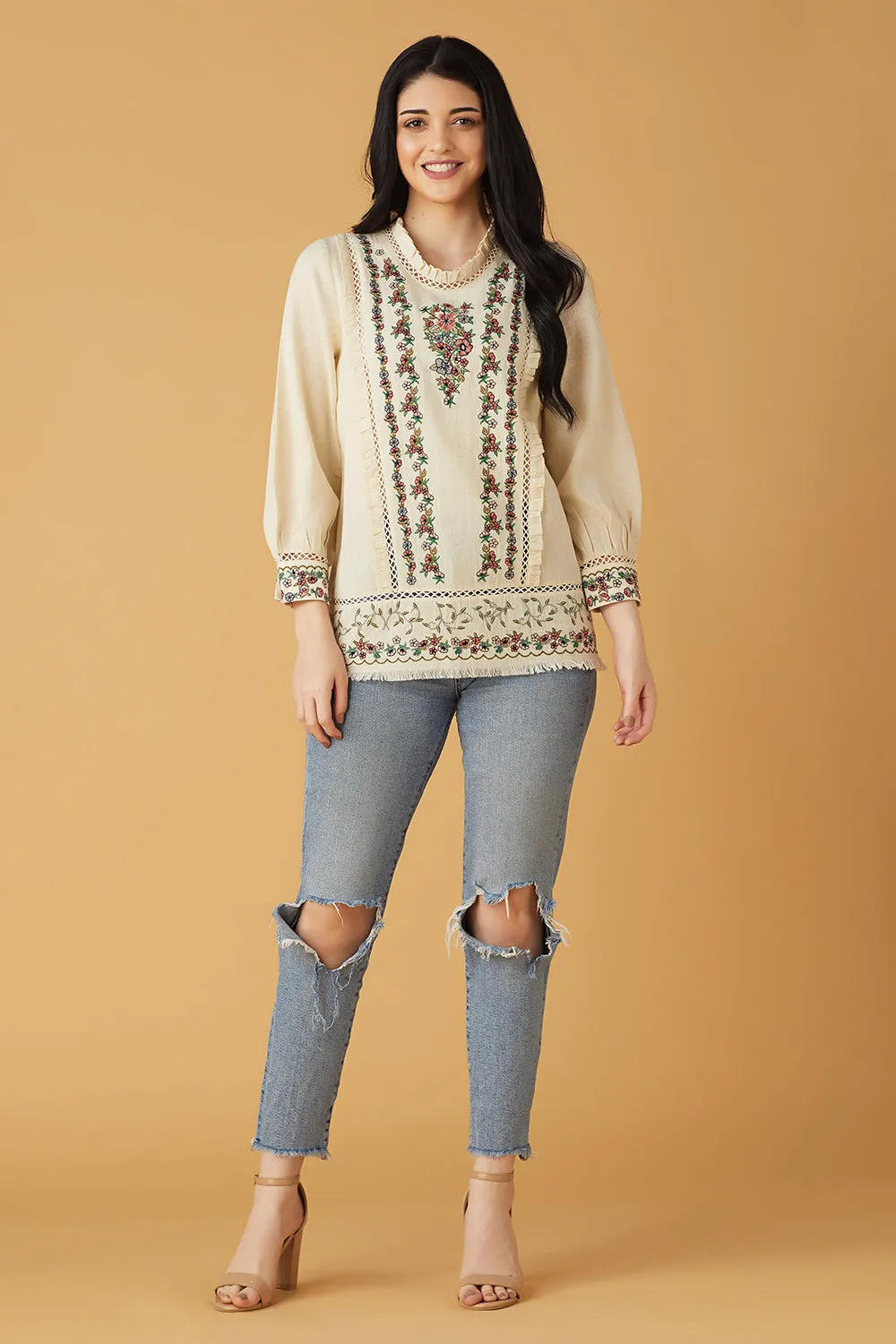 White Exquisite Embroidered Blouse