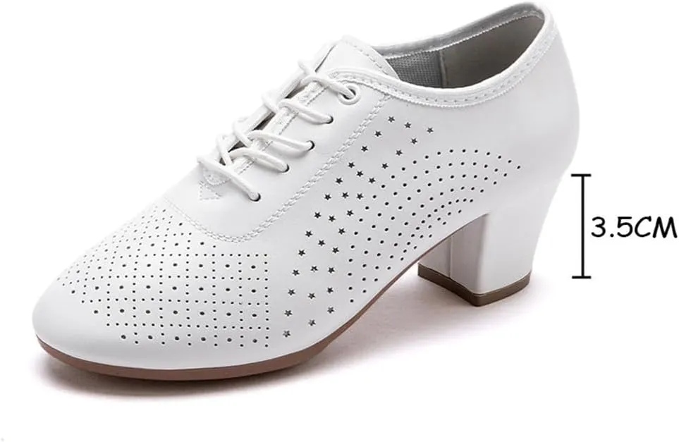 Women Dance Shoes, Breathable Lightweight Leather Dancing Sports Trainers Low Top Waking Casual Footwear