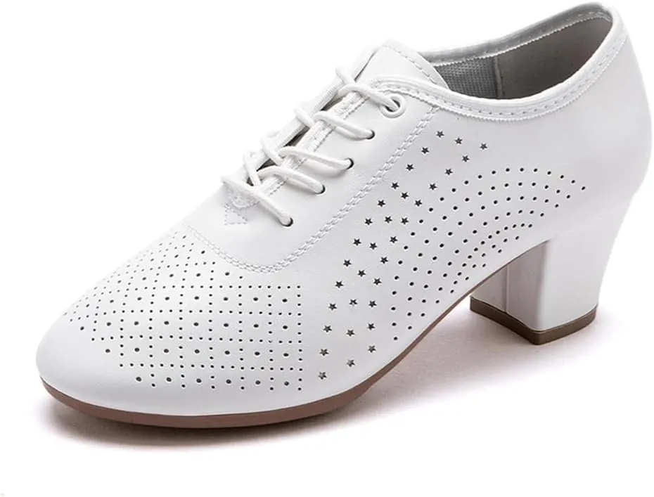 Women Dance Shoes, Breathable Lightweight Leather Dancing Sports Trainers Low Top Waking Casual Footwear