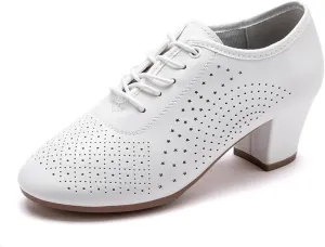 Women Dance Shoes, Breathable Lightweight Leather Dancing Sports Trainers Low Top Waking Casual Footwear