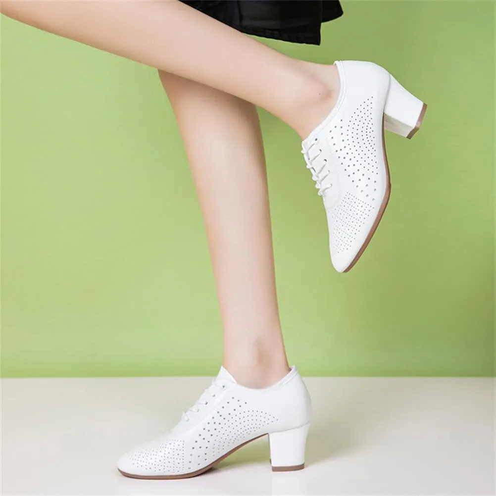 Women Dance Shoes, Breathable Lightweight Leather Dancing Sports Trainers Low Top Waking Casual Footwear
