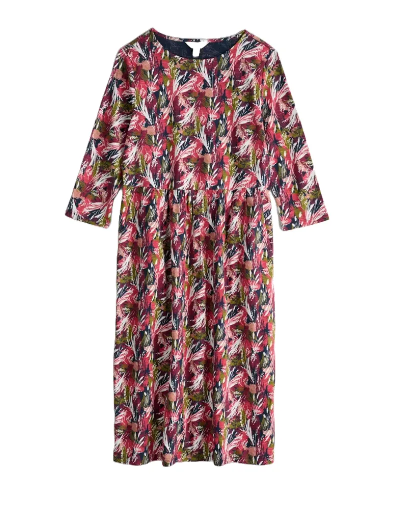 Women's 3/4 Sleeve Sea Strewn Midi Dress in Towan Grasses Maritime