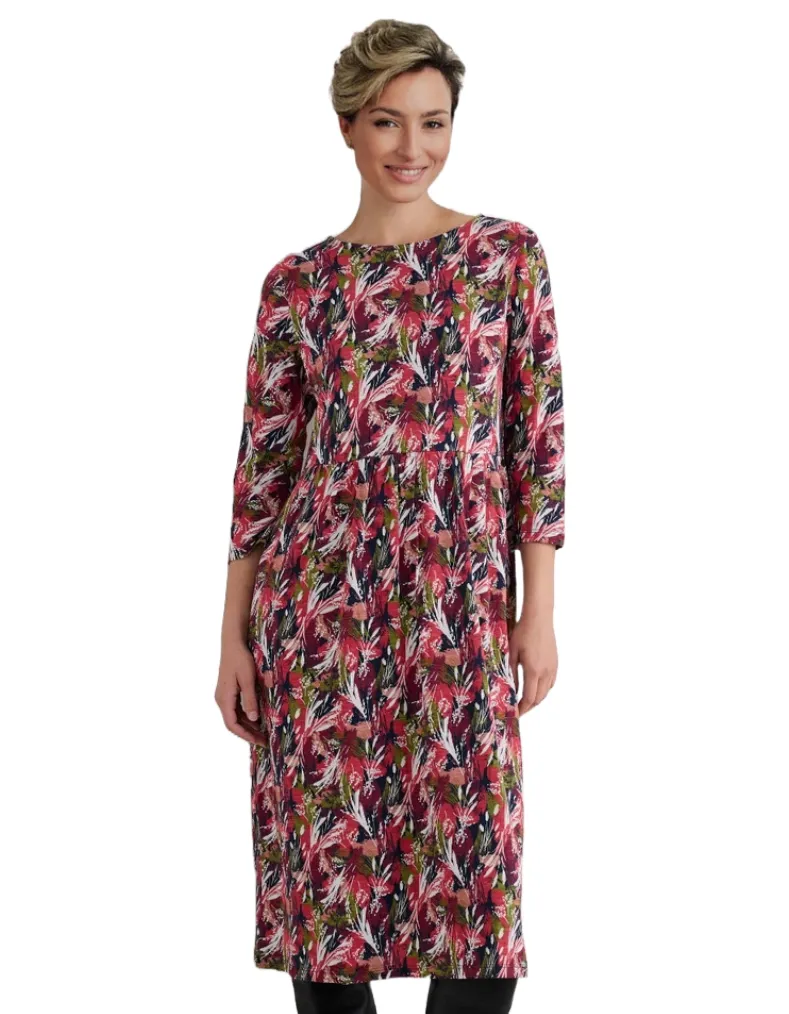 Women's 3/4 Sleeve Sea Strewn Midi Dress in Towan Grasses Maritime