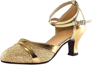 Women's Ballroom Tango Latin Dancing Shoes Sequins Shoes Social Dance Shoe Chunky Low Heel