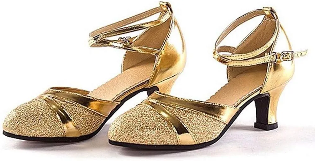 Women's Ballroom Tango Latin Dancing Shoes Sequins Shoes Social Dance Shoe Chunky Low Heel