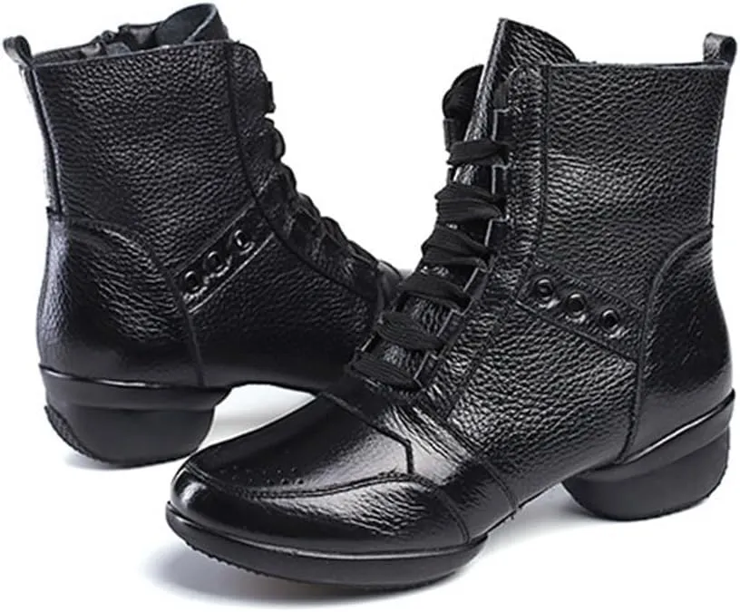 Women's Dance Boots, Fashion Performance Ballroom Trainers Lace-Up Rubber Sole Latin Dancing Shoes
