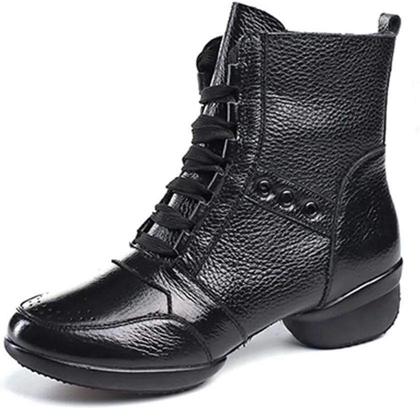 Women's Dance Boots, Fashion Performance Ballroom Trainers Lace-Up Rubber Sole Latin Dancing Shoes