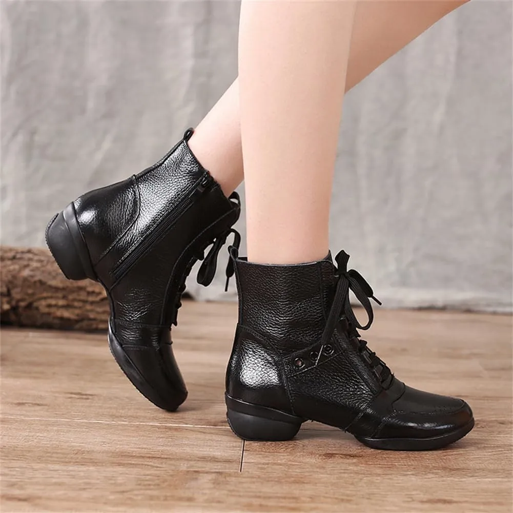 Women's Dance Boots, Fashion Performance Ballroom Trainers Lace-Up Rubber Sole Latin Dancing Shoes