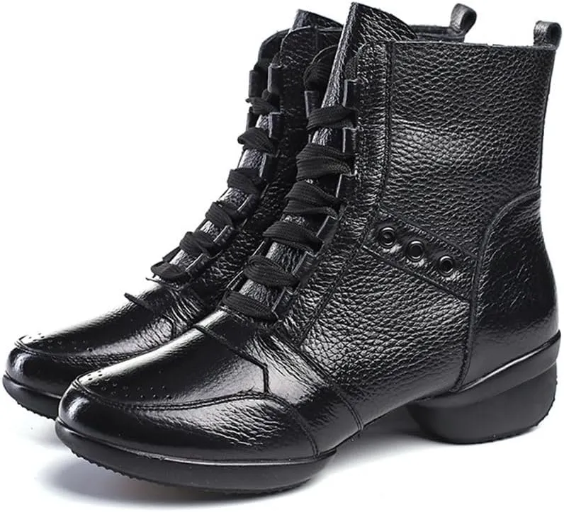 Women's Dance Boots, Fashion Performance Ballroom Trainers Lace-Up Rubber Sole Latin Dancing Shoes