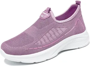 Women's Flat Breathable Fly Woven Mesh Sneakers,Casual Fashion Non-Slip Walking Shoes Comfortable Soft Sole Slip-on Loafers Tennis Shoes
