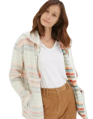 Womens Long Sleeve Textured Zip Through Hoodie in Multi Rainbow (IMPERFECT)