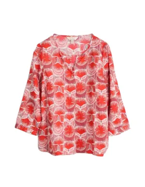 Women's Watercolour Sketch 3/4 Sleeve Top in Orange SE