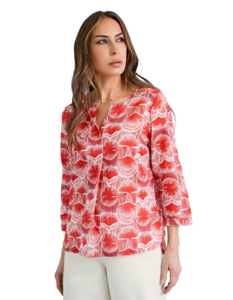 Women's Watercolour Sketch 3/4 Sleeve Top in Orange SE