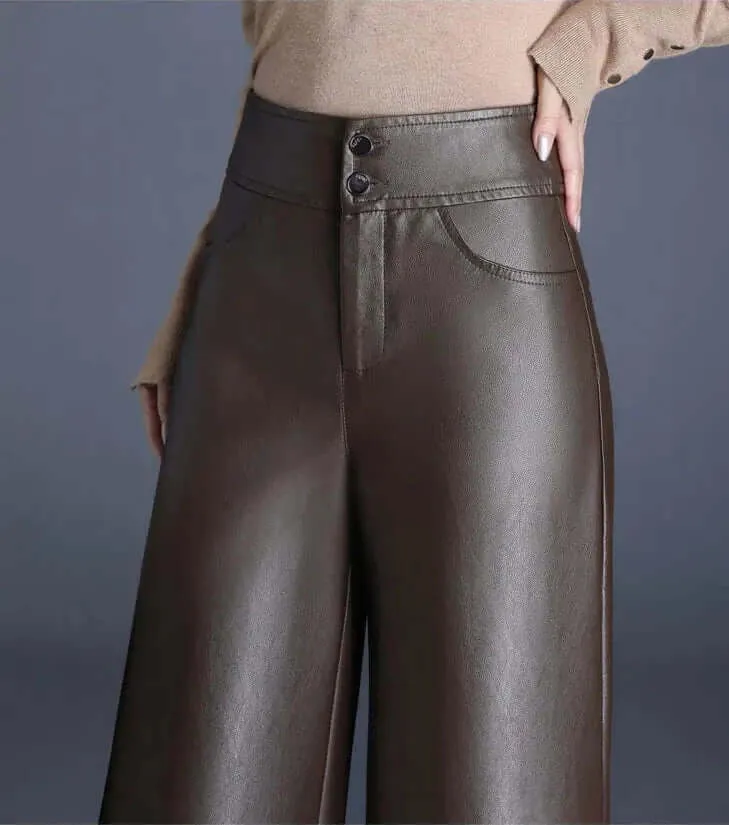 Women's Wide Leg Leather Look Trousers