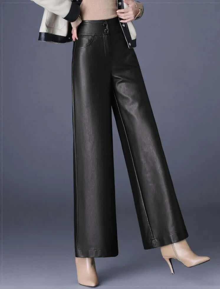 Women's Wide Leg Leather Look Trousers