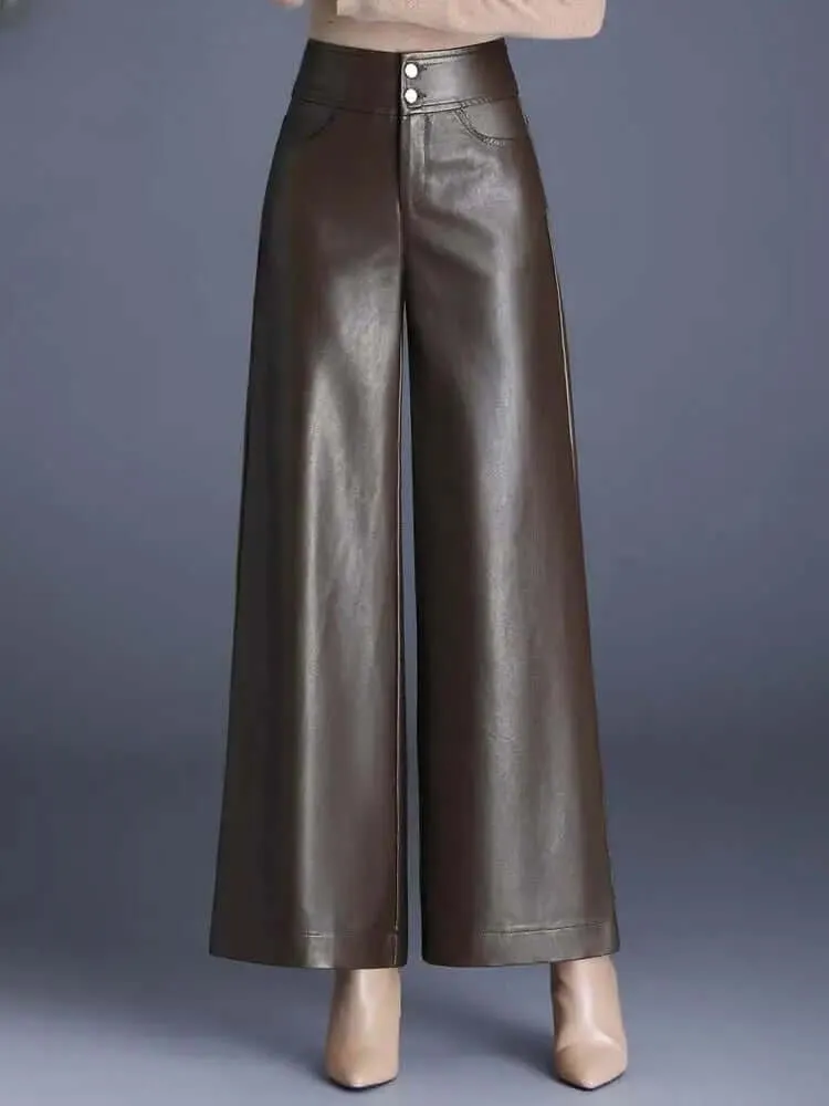 Women's Wide Leg Leather Look Trousers