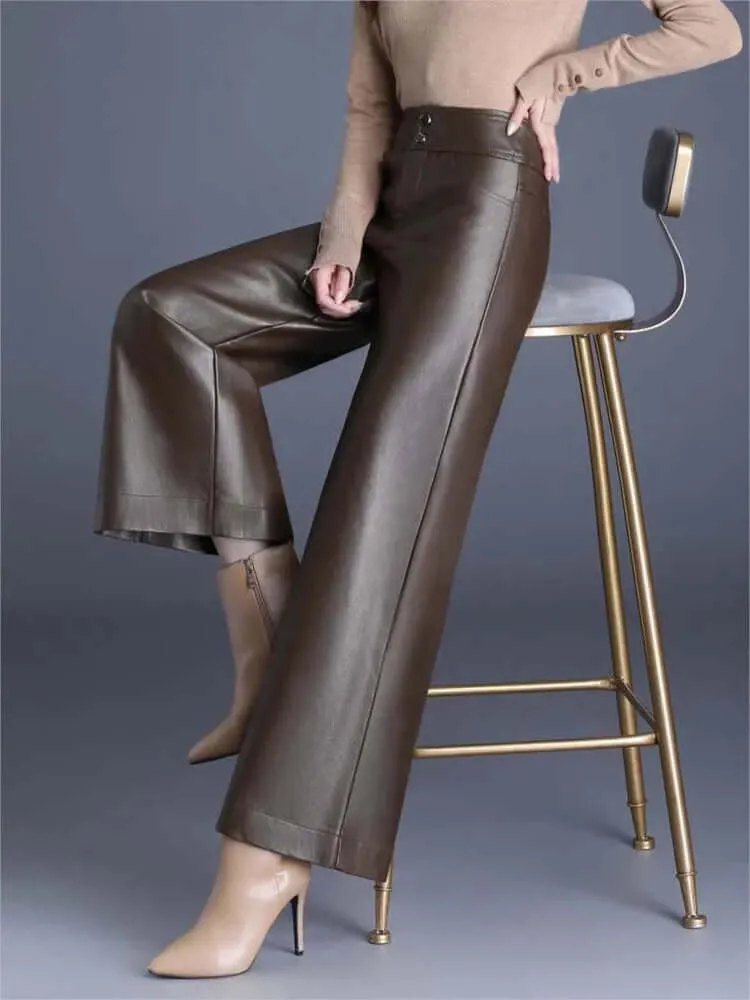 Women's Wide Leg Leather Look Trousers