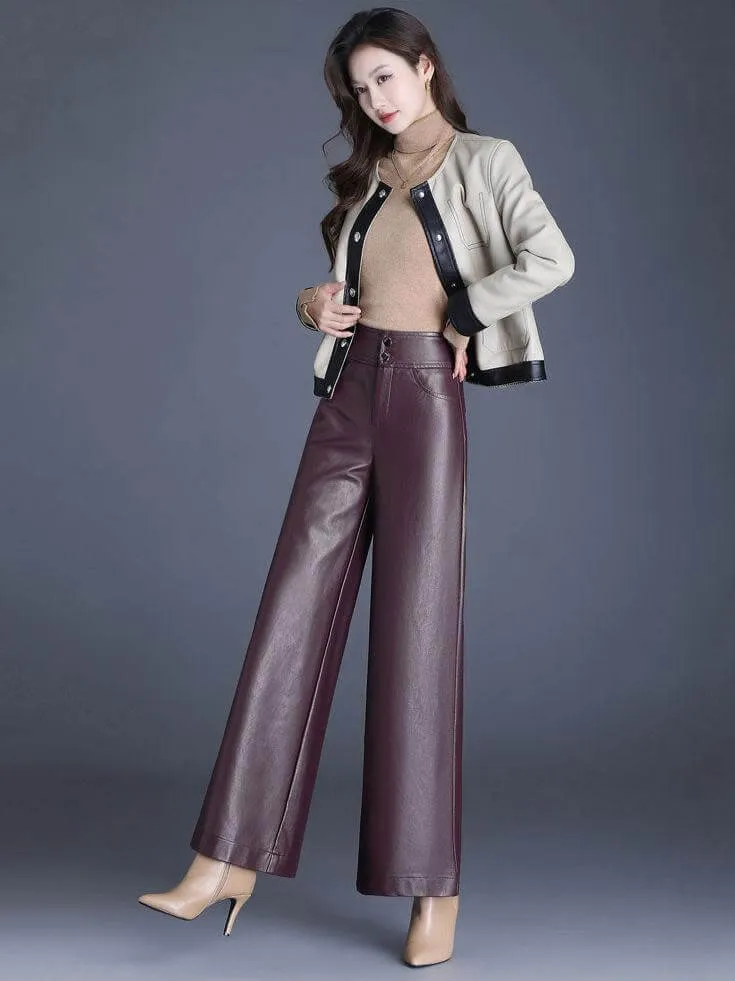 Women's Wide Leg Leather Look Trousers