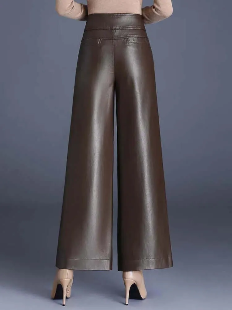 Women's Wide Leg Leather Look Trousers