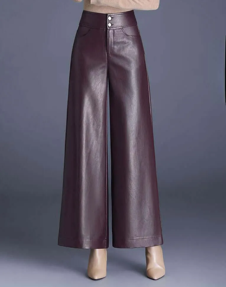 Women's Wide Leg Leather Look Trousers