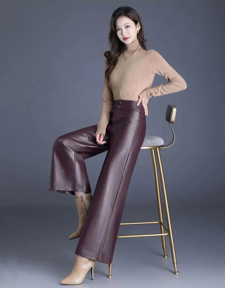Women's Wide Leg Leather Look Trousers