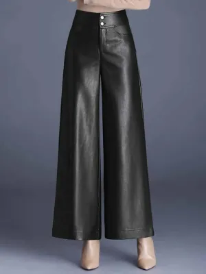 Women's Wide Leg Leather Look Trousers