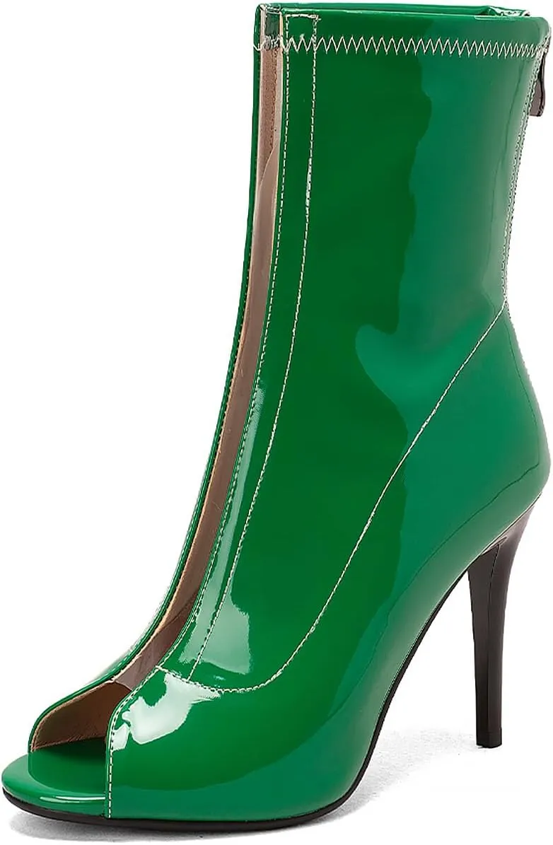 YKXLM Latin Dance Boots Salsa Women Ballroom Lace-up Ankle Open Toe Dance Shoes,9676-2,Green,5US
