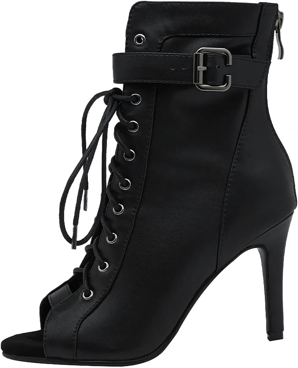 YKXLM Peep Toe Booties Latin Dance Heel for Women Ballroom Dance Shoes,A-5